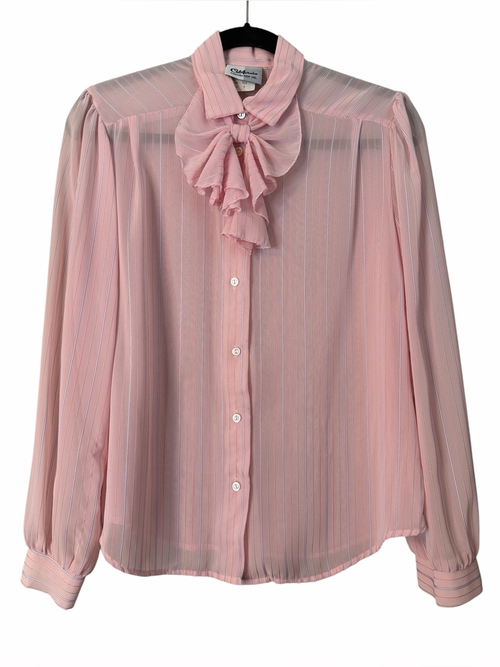 Vintage Sheer Pink Ruffle Bow Blouse (small)